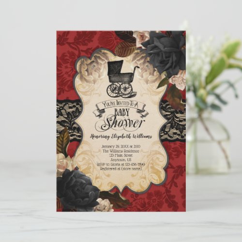 Goth Victorian Red Baby Shower Invitation