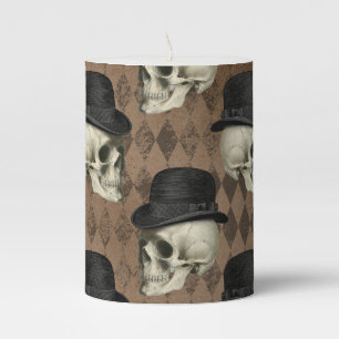Goth Victorian Skulls Vintage Hat Dark Rhombuses Pillar Candle