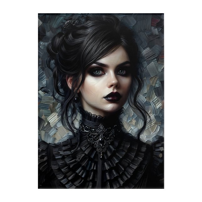 Goth Victorian Woman In Black Acrylic Print (Front)