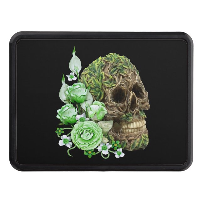 Goth Vine Covered Tree Skull With Green Flowers Hitch Cover (Front)