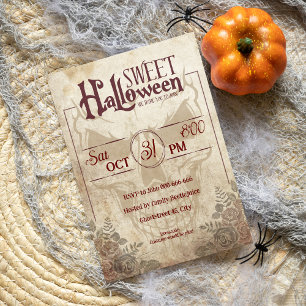 Goth vintage brown adult sweet halloween party invitation