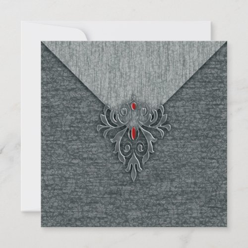 Goth Vintage Damask Red Jeweled Announcement