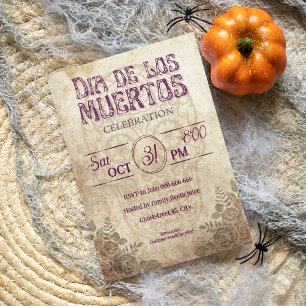 Goth vintage purple dia de los muertos party invitation