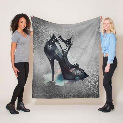 Goth Vogue Grunge  Teal Splash Stiletto High Heel Fleece Blanket