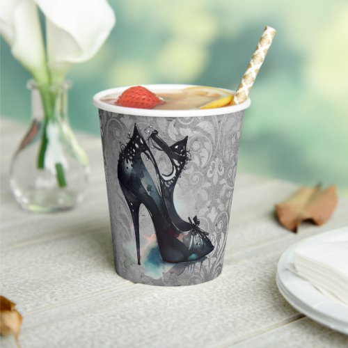 Goth Vogue Grunge  Teal Splash Stiletto High Heel Paper Cups