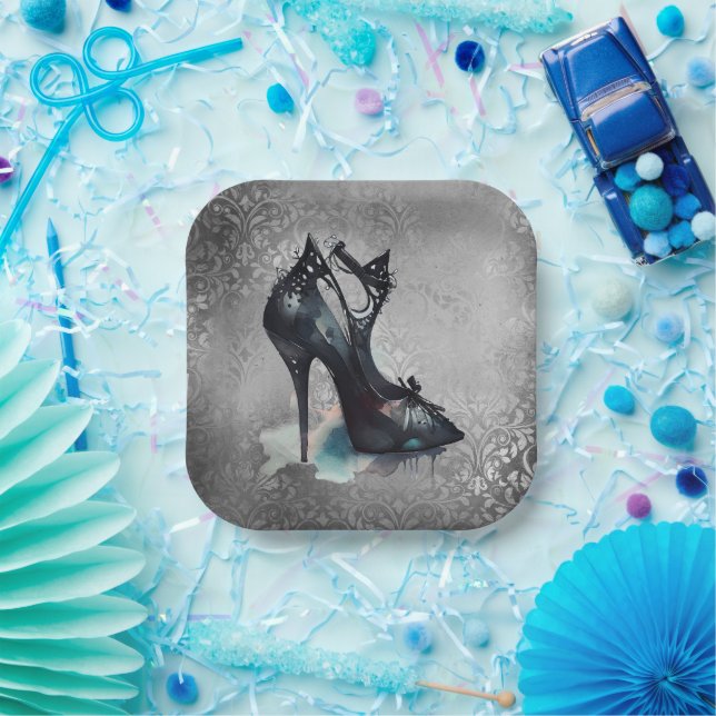 Goth Vogue Grunge | Teal Splash Stiletto High Heel Paper Plates (Party)