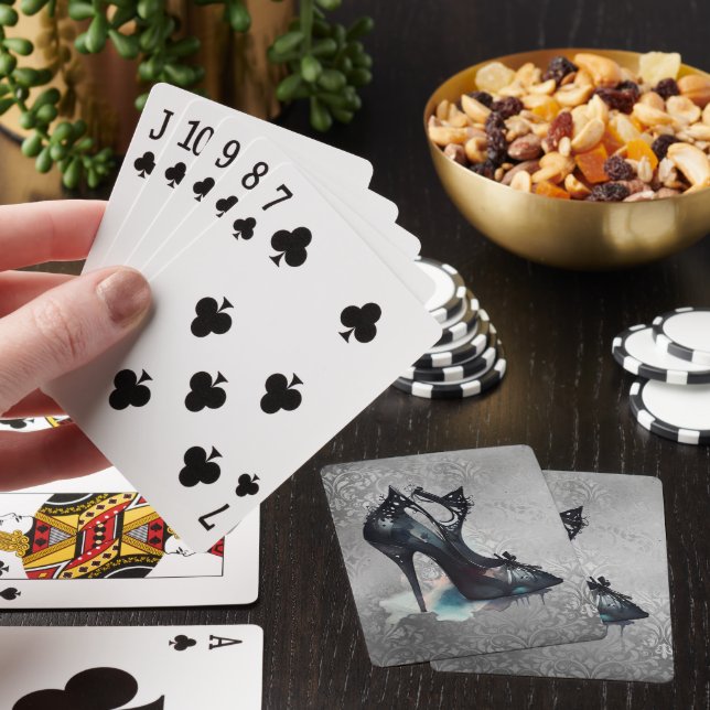 Goth Vogue Grunge | Teal Splash Stiletto High Heel Poker Cards (In Situ)