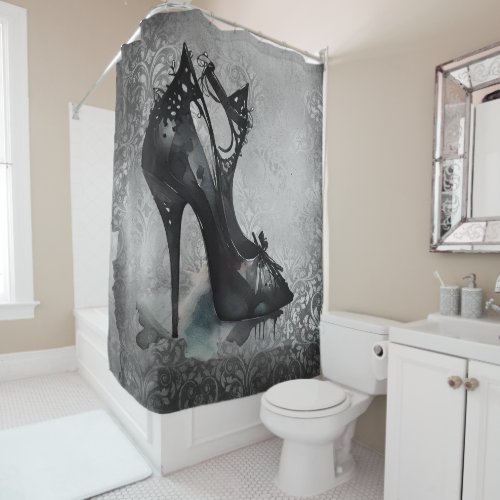 Goth Vogue Grunge  Teal Splash Stiletto High Heel Shower Curtain