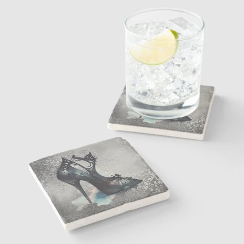 Goth Vogue Grunge  Teal Splash Stiletto High Heel Stone Coaster