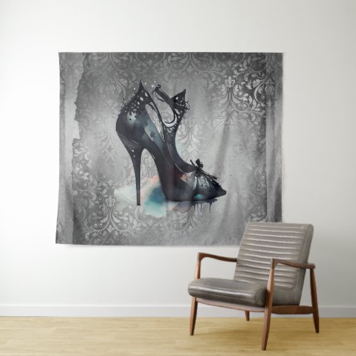 Goth Vogue Grunge  Teal Splash Stiletto High Heel Tapestry