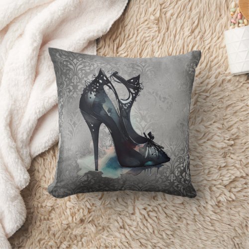 Goth Vogue Grunge  Teal Splash Stiletto High Heel Throw Pillow