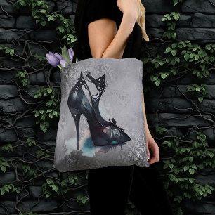 Goth Vogue Grunge Teal Splash Stiletto High Heel Tote Bag