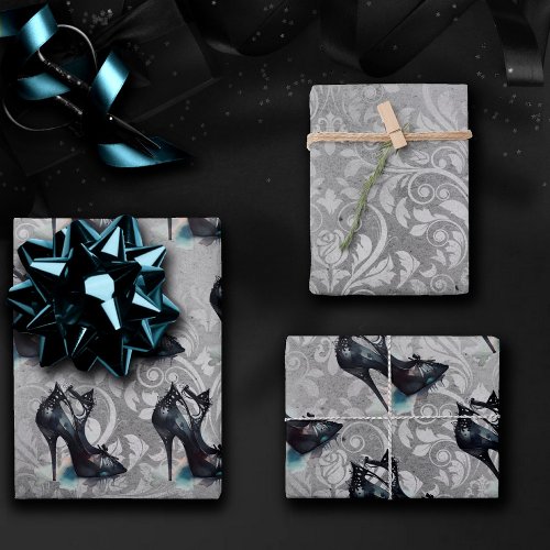 Goth Vogue Grunge  Teal Splash Stiletto High Heel Wrapping Paper Sheets