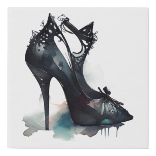 Goth Vogue  Teal Splash and Stiletto High Heel Faux Canvas Print