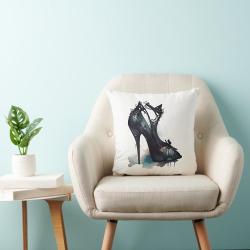 Goth Vogue  Teal Splash and Stiletto High Heel Throw Pillow