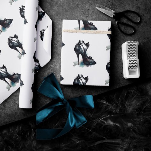 Goth Vogue  Teal Splash and Stiletto High Heel Wrapping Paper