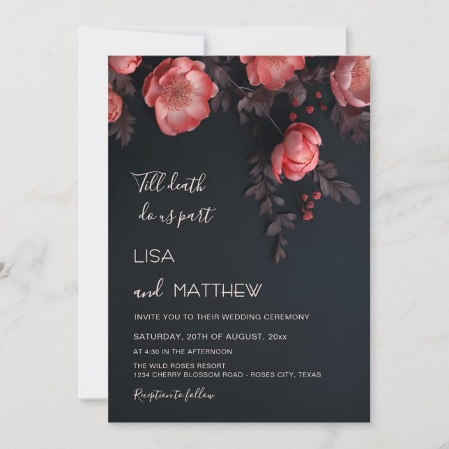 Goth Wedding 3D Roses Casual Wedding Invitation (Front)