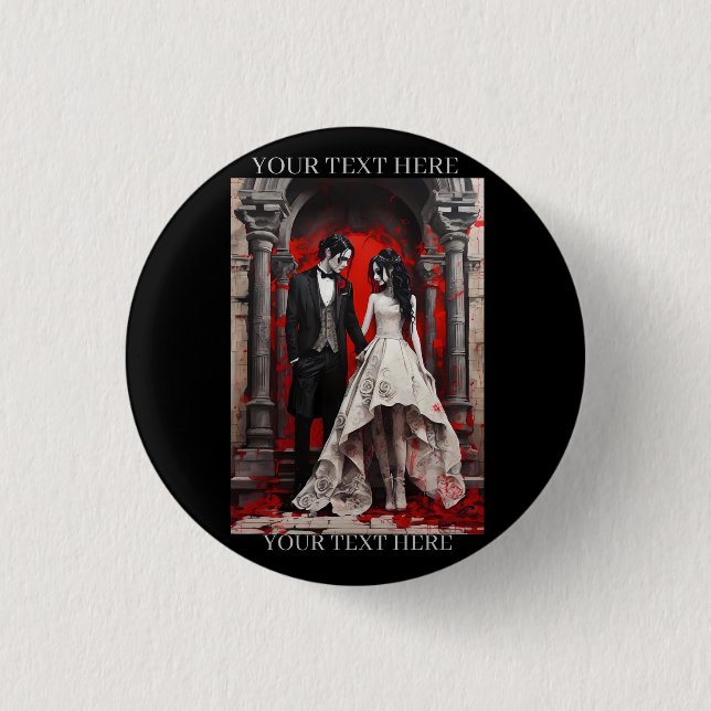 Goth Wedding Couple Leaving the Church Button (Front)