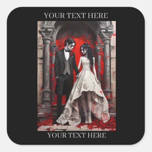 Goth Wedding Couple Leaving the Church Square Sticker