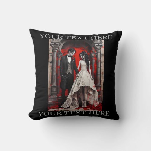 Goth Wedding Couple Leaving the Church Throw Pillow