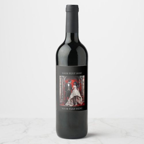 Goth Wedding Couple Leaving the Church Wine Label
