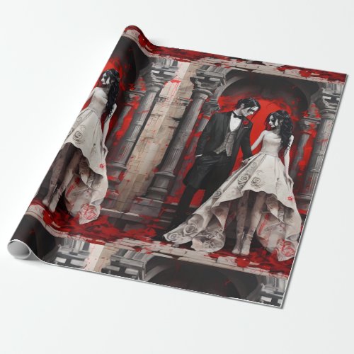 Goth Wedding Couple  Wrapping Paper