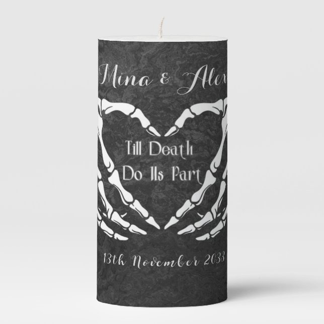Goth Wedding  Skeleton Hand Heart Pillar Candle (Front)