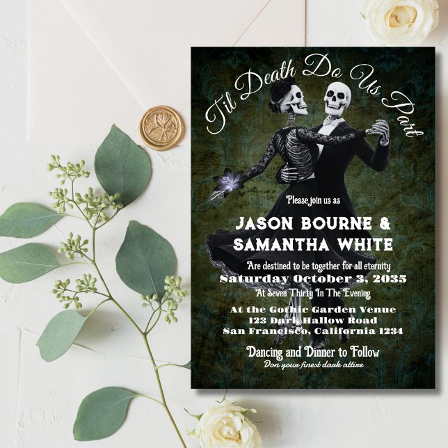 Goth Wedding Skeletons Dancing & Flower Elegant Invitation (Creator Uploaded)