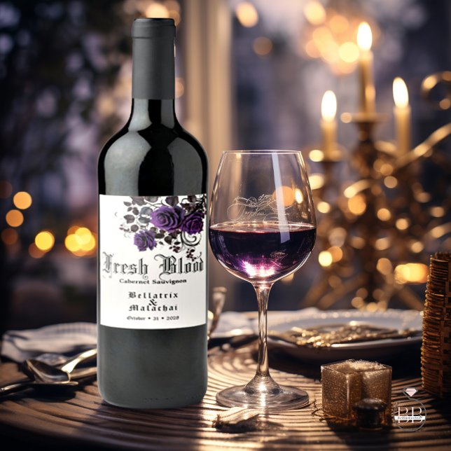 Goth Wedding Wine Deep Amethyst  Roses  Wine Label (Creator Uploaded)