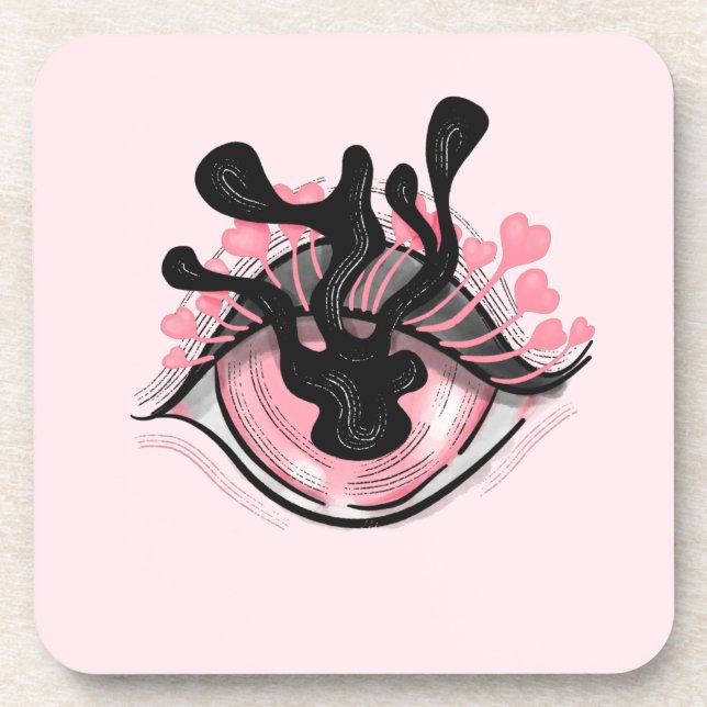Goth Weird Pink Eye Creepy Horror Magical Witch Beverage Coaster (Front)