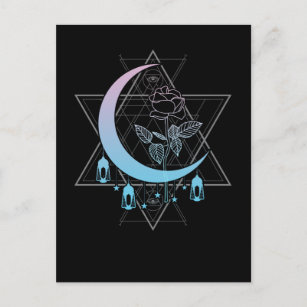 Goth Witch Rose Skull Geometric Crescent Moon Postcard