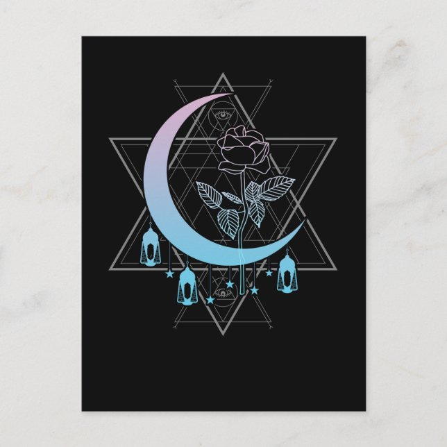 Goth Witch Rose Skull Geometric Crescent Moon Postcard (Front)