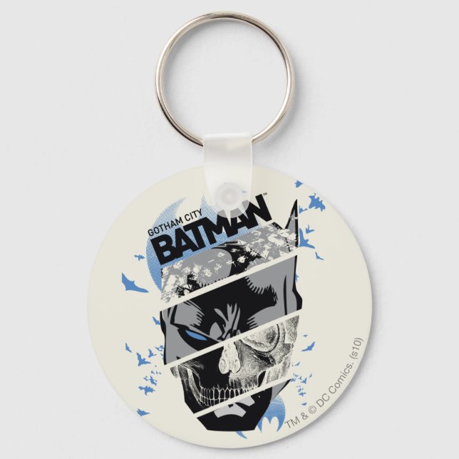 Gotham City Batman Skull Collage Keychain (Front)
