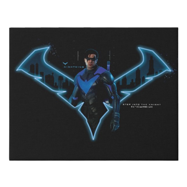 Gotham Knights Nightwing in Logo Faux Canvas Print (Front)