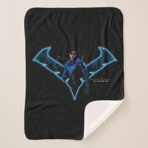 Gotham Knights Nightwing in Logo Sherpa Blanket