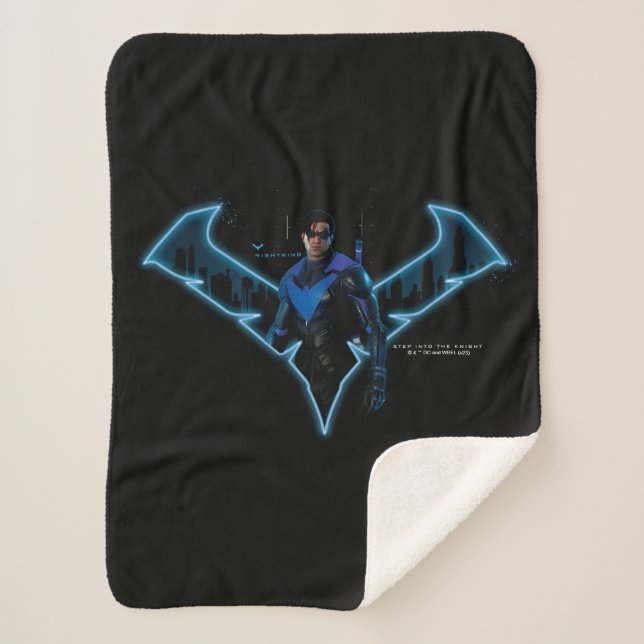 Gotham Knights Nightwing in Logo Sherpa Blanket (Front)