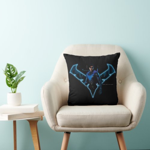 Gotham Knights Nightwing in Logo Throw Pillow