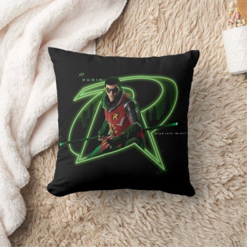 Gotham Knights Robin in Logo Throw Pillow