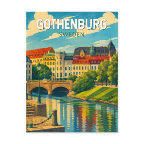 Gothenburg Sweden Illustration Travel Art Vintage Postcard