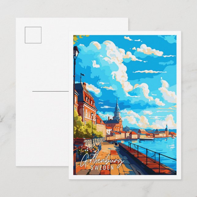 Gothenburg Sweden vintage travel illustration Postcard (Front/Back)
