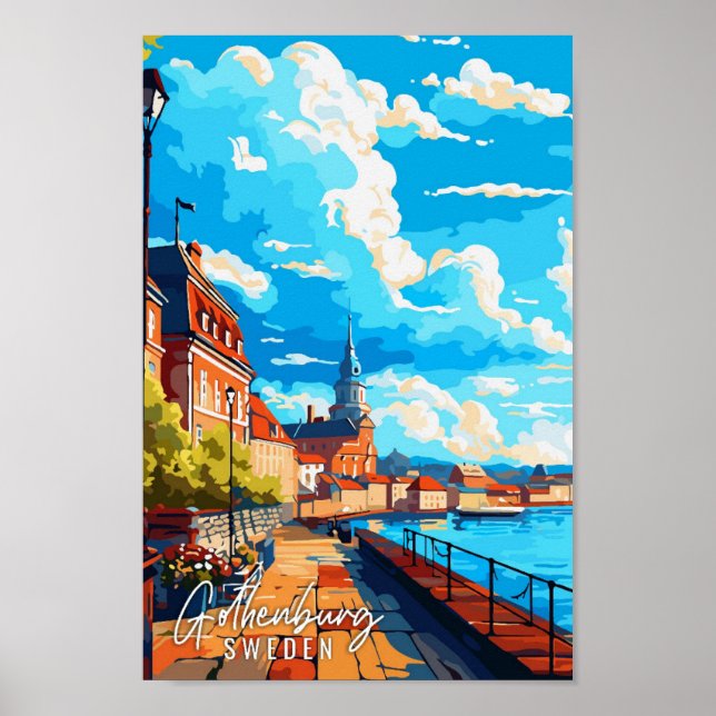 Gothenburg Sweden vintage travel illustration Poster (Front)