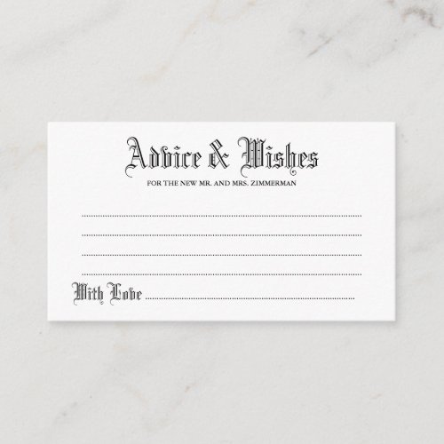 Gothic Advice & Wishes Wedding Card