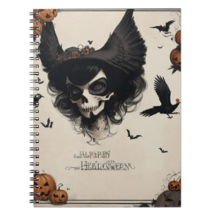 Gothic Aesthetics for Halloween Crow and Skull Notebook