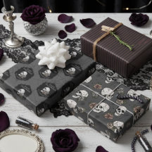 Gothic Almost Black Skulls and Stripes Halloween