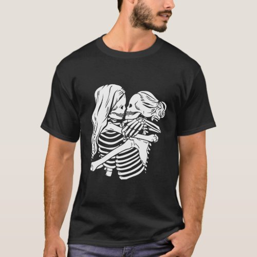 Gothic Alt Female Kissing Skulls Mall Goth T_Shirt