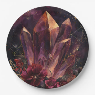 Gothic Amethyst Floral Galaxy Pattern Paper Plates
