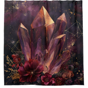 Gothic Amethyst Floral Galaxy Pattern Shower Curtain