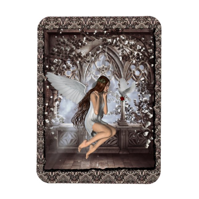 Gothic Angel and Her Dove Magnet (Vertical)