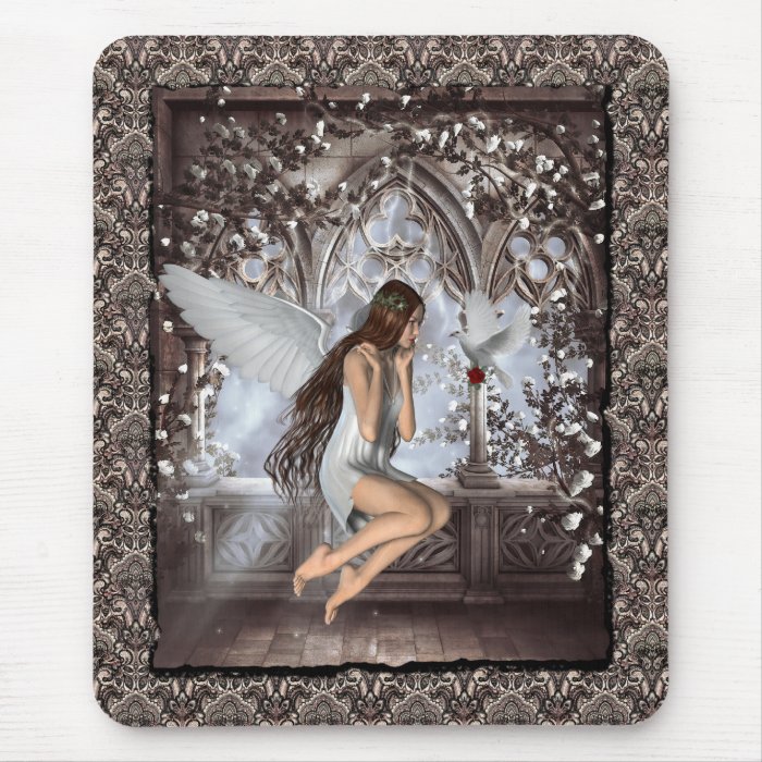 Gothic Angel and Her Dove Mousepads