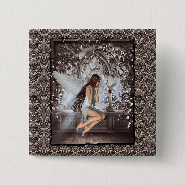 Gothic Angel and Her Dove Pinback Button (Front)